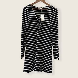 NEW LIVING DOLL Long Sleeve Dress Striped Casual V Neck Size Small